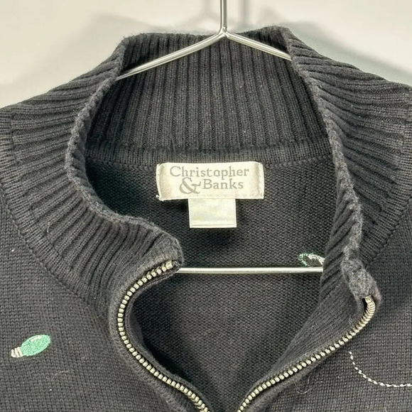Vintage Christopher & Banks Black‎ Christmas Lights Sweater M - Picture 2 of 3